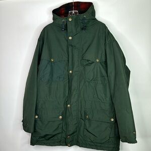 Vintage Woolrich Wool Lined Green Hooded Cargo Chore Jacket Large